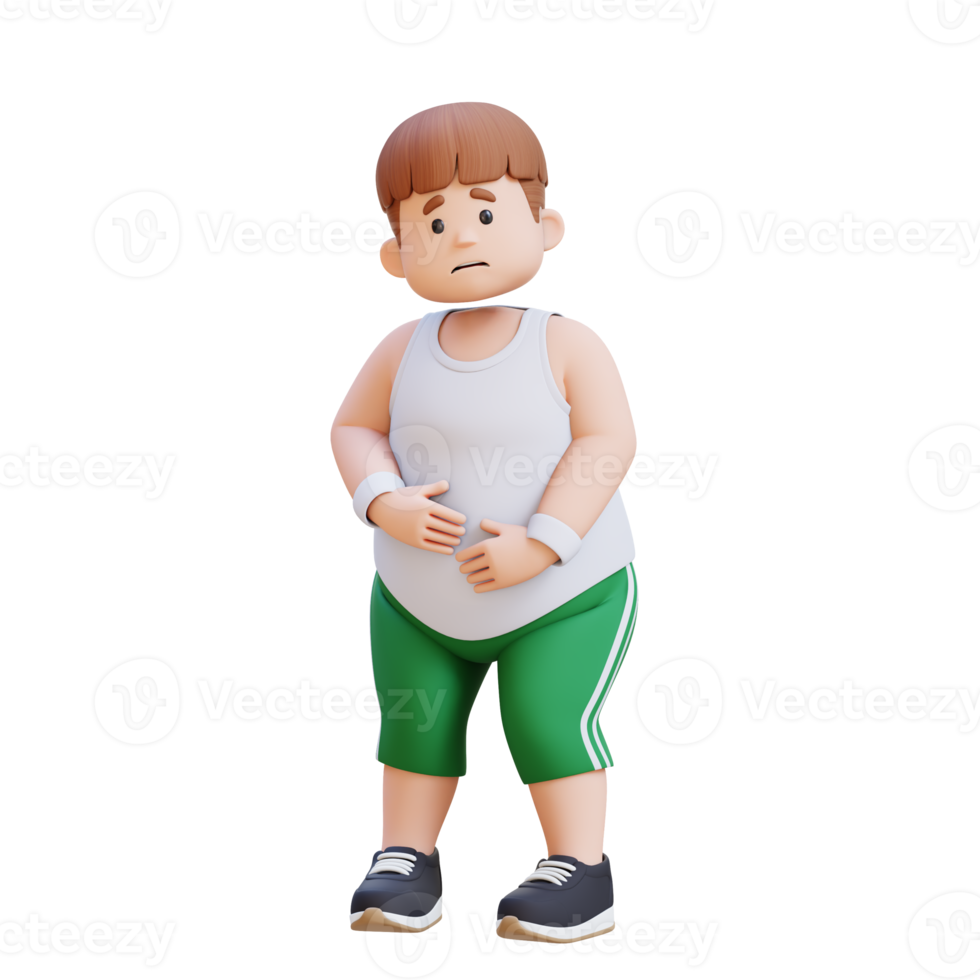3D plus size overweight man character in Stomach Ache png