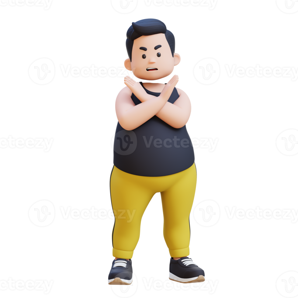 3D plus size overweight obesse man in refusal pose png