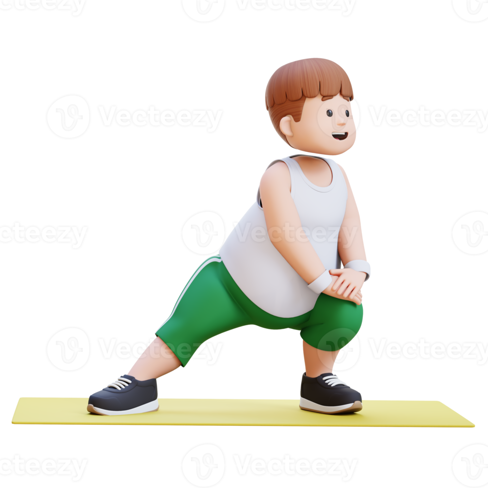 3D Plus Size Overweight Man character Stretching on Yoga Mat png