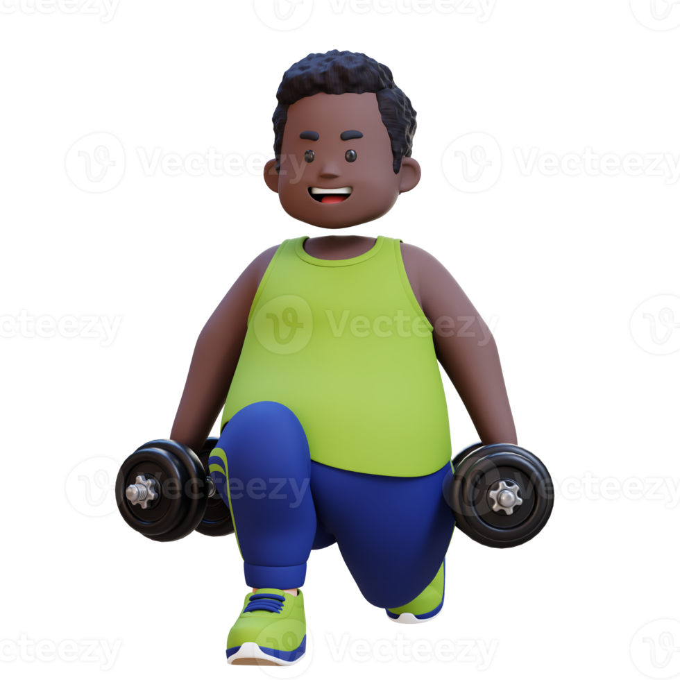 3D Plus Size Overweight obesse african man Dumbbell Squats exercise png