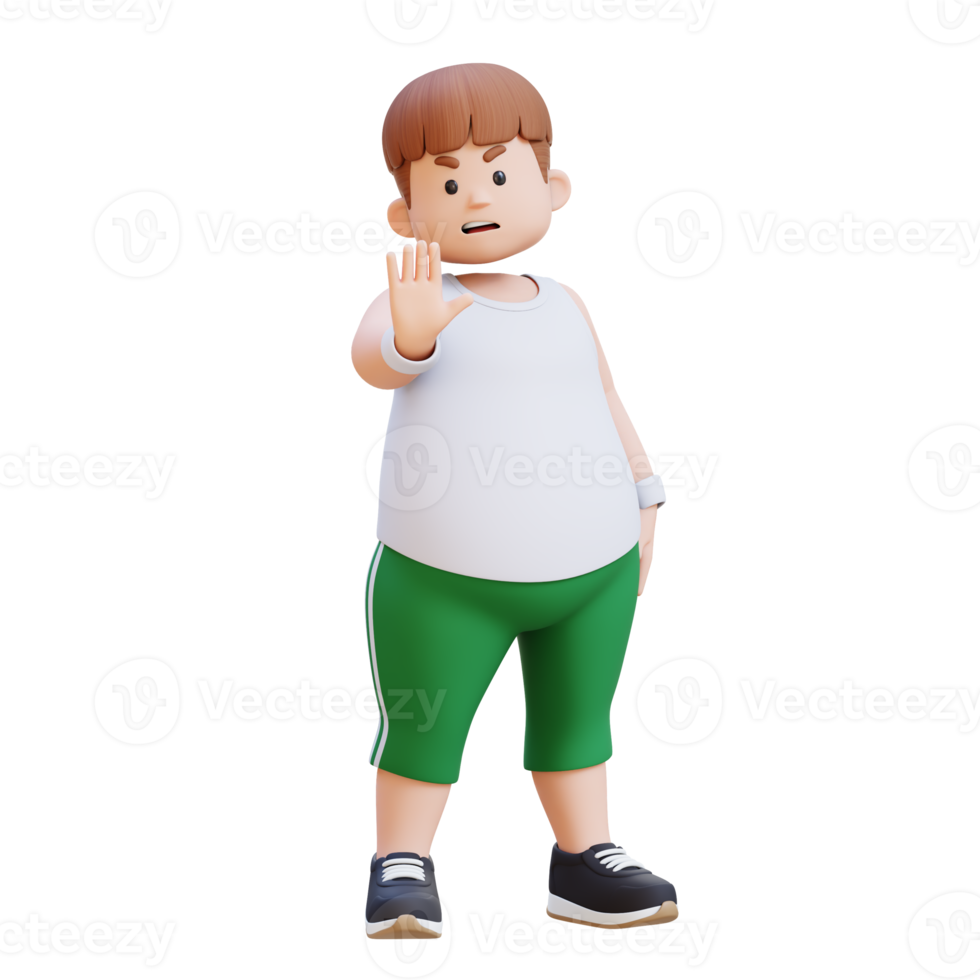 3D plus size overweight man character making a stop gesture Saying No png