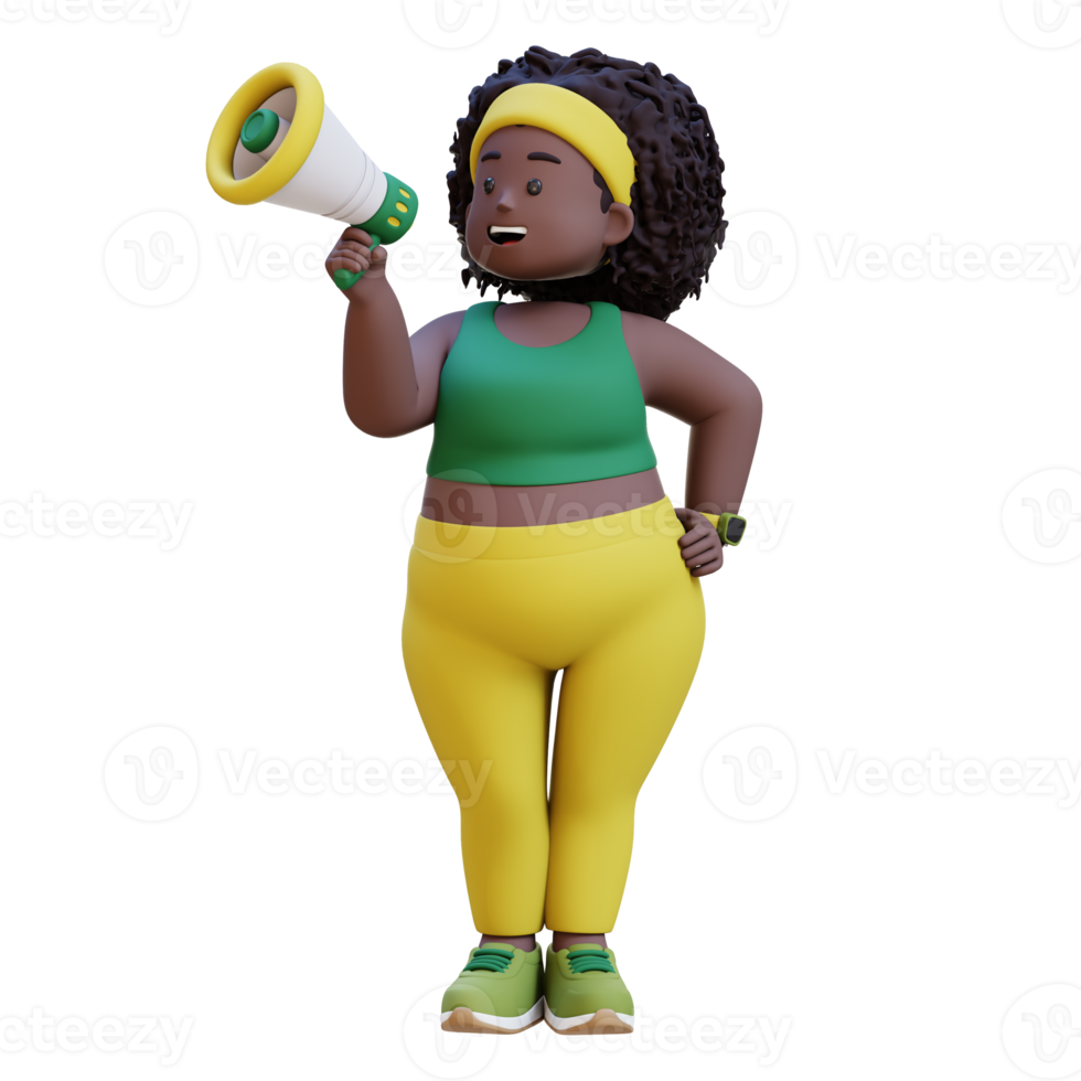 3D plus size overweight african woman give announcement with megaphone png