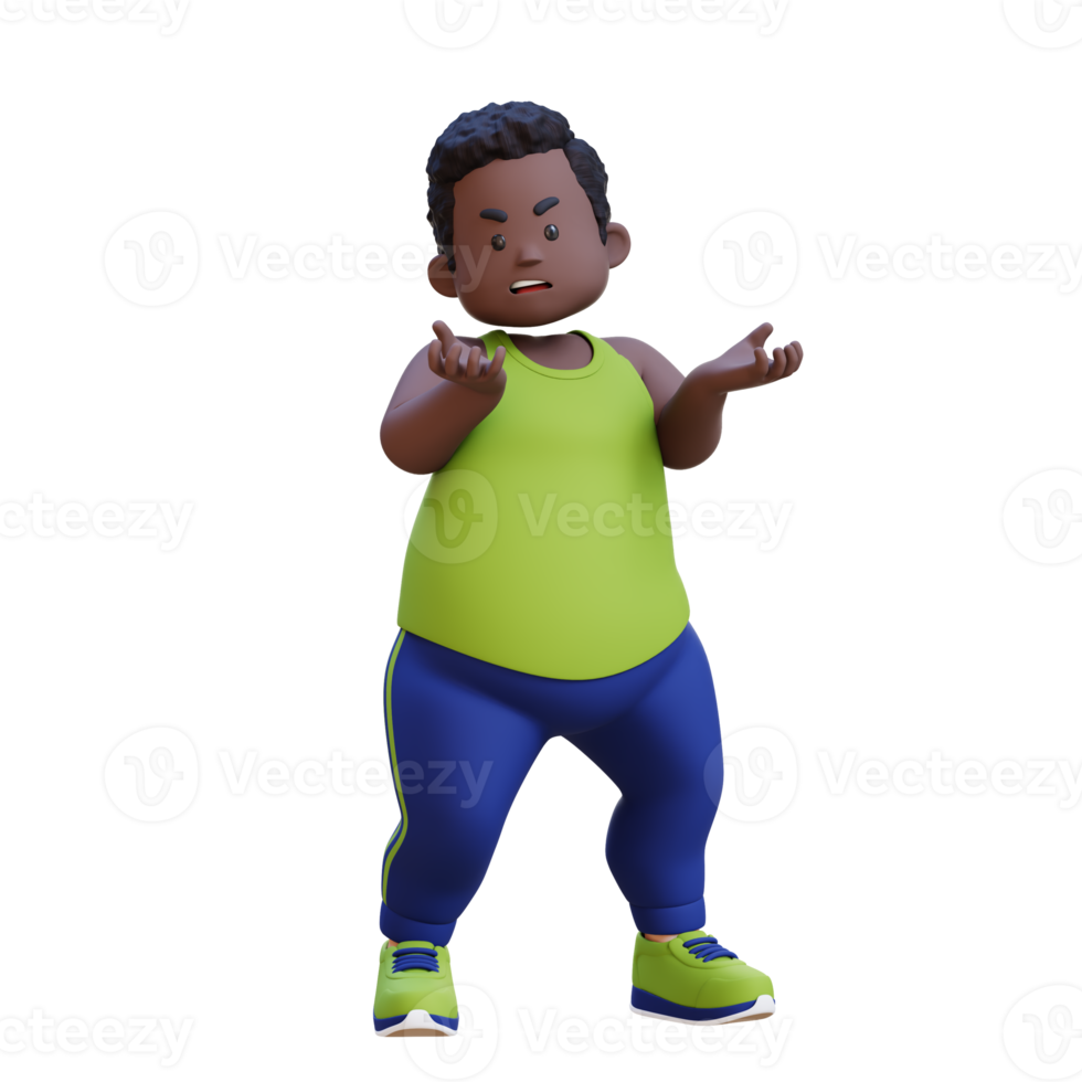angry 3D plus size overweight obesse african man png