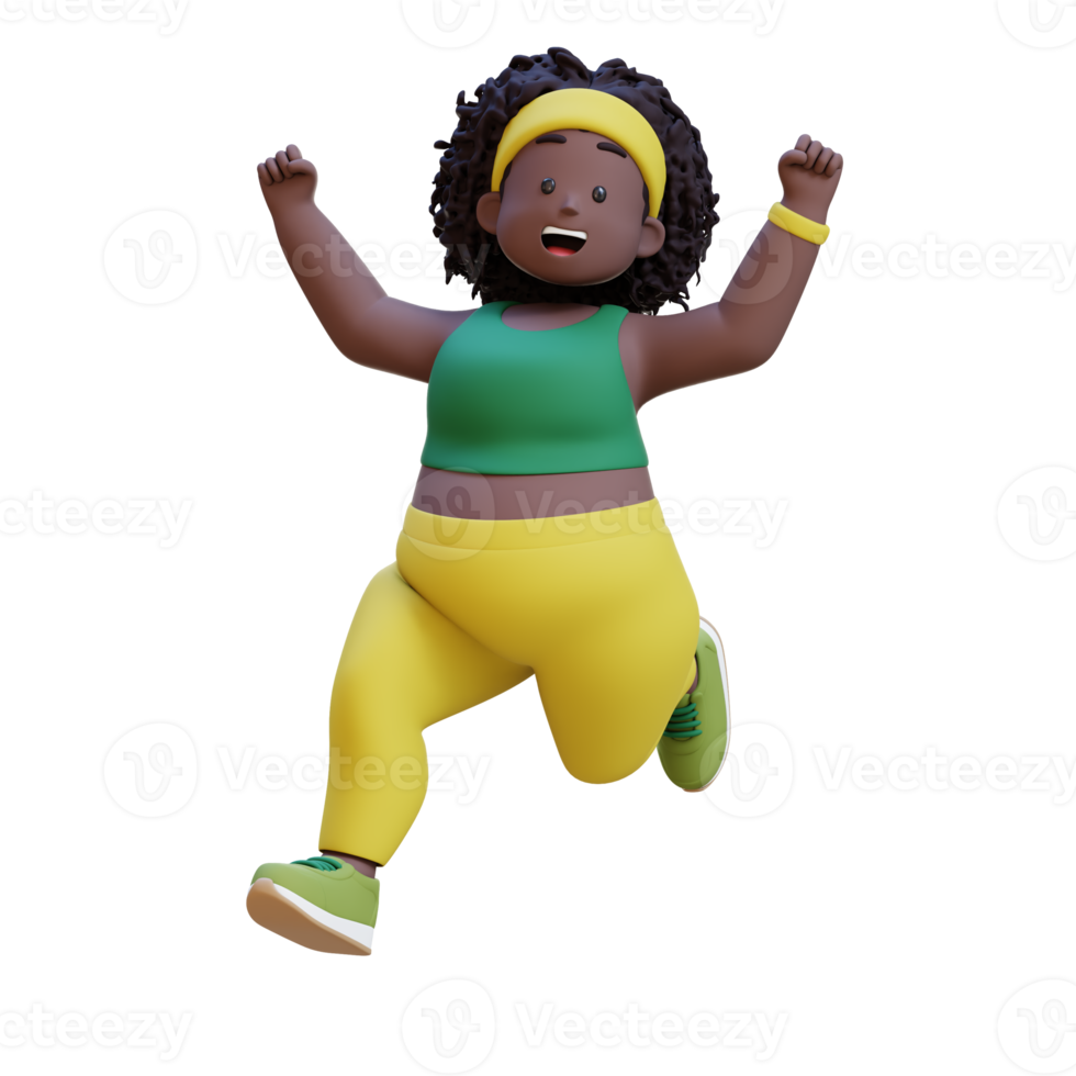 Joyful 3D plus size overweight african woman running png