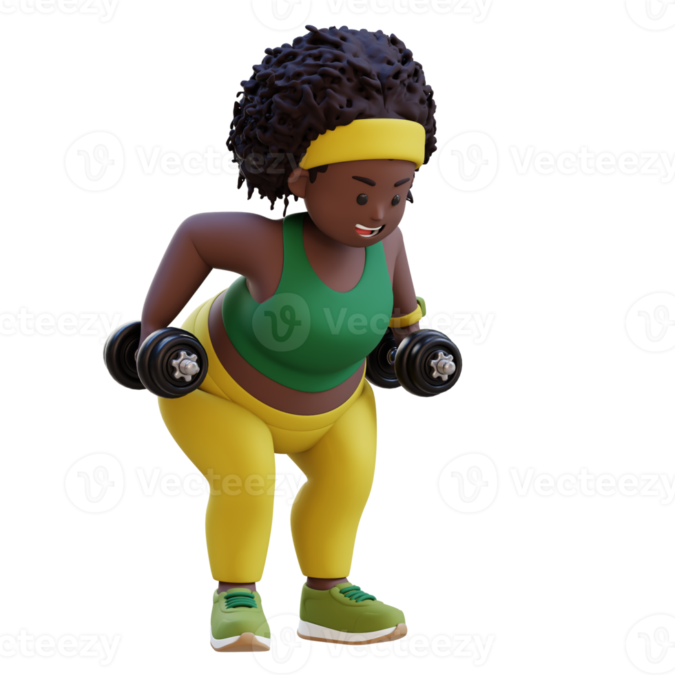 3D Plus Size Overweight african woman Bent Over Row png