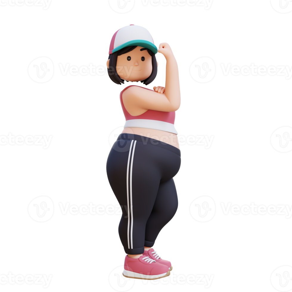3D plus size overweight girl Flexing his Biceps png