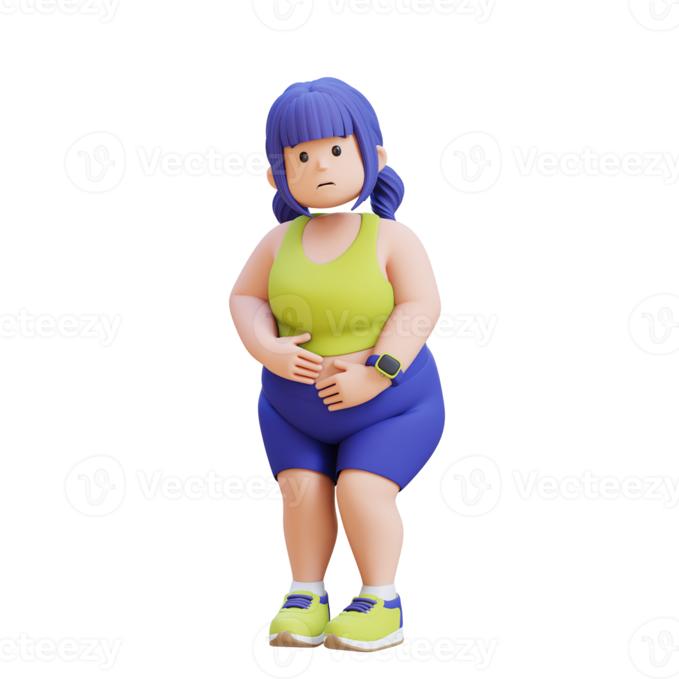 3D render plus size overweight woman in Stomach Ache png
