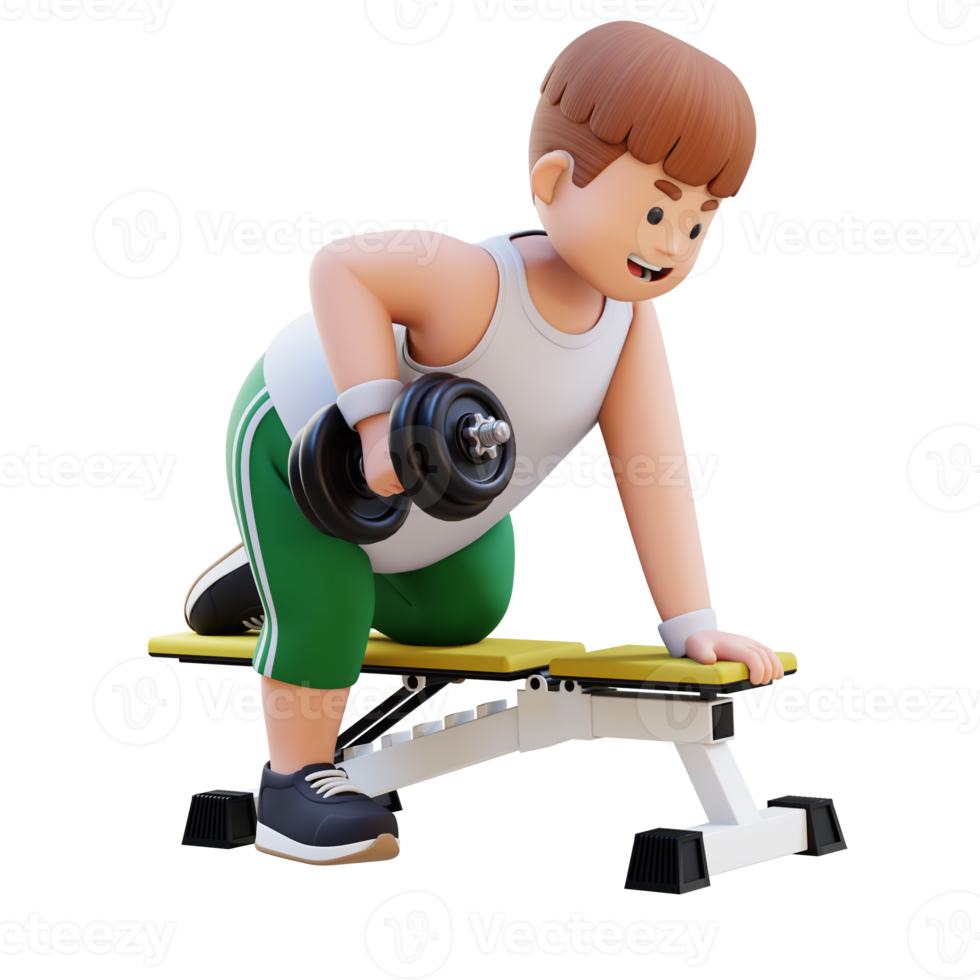 3D Plus Size Overweight Man character Doing Dumbbell Rows png