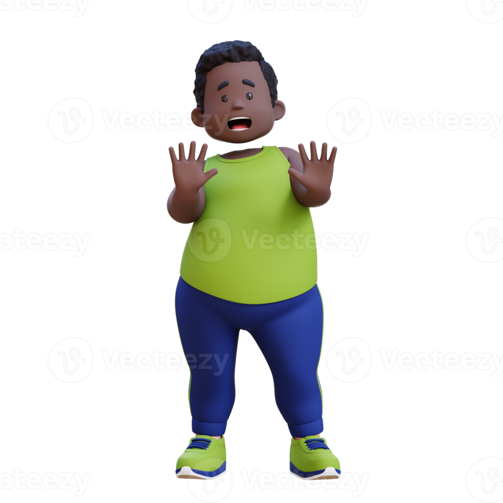 Scared 3D plus size overweight obesse african man png