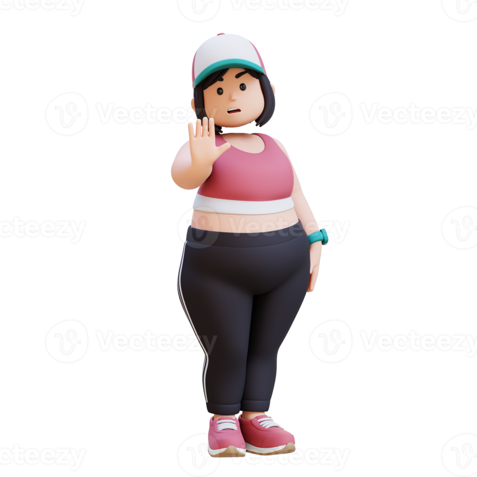 3D plus size overweight girl making a stop gesture Saying No png