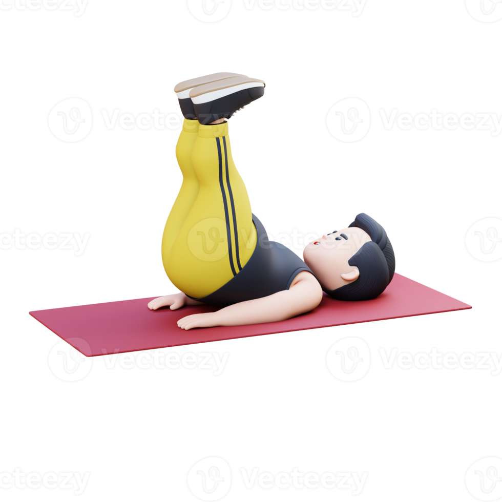 3D Plus Size Overweight obesse man Doing Leg Raises on a Mat png