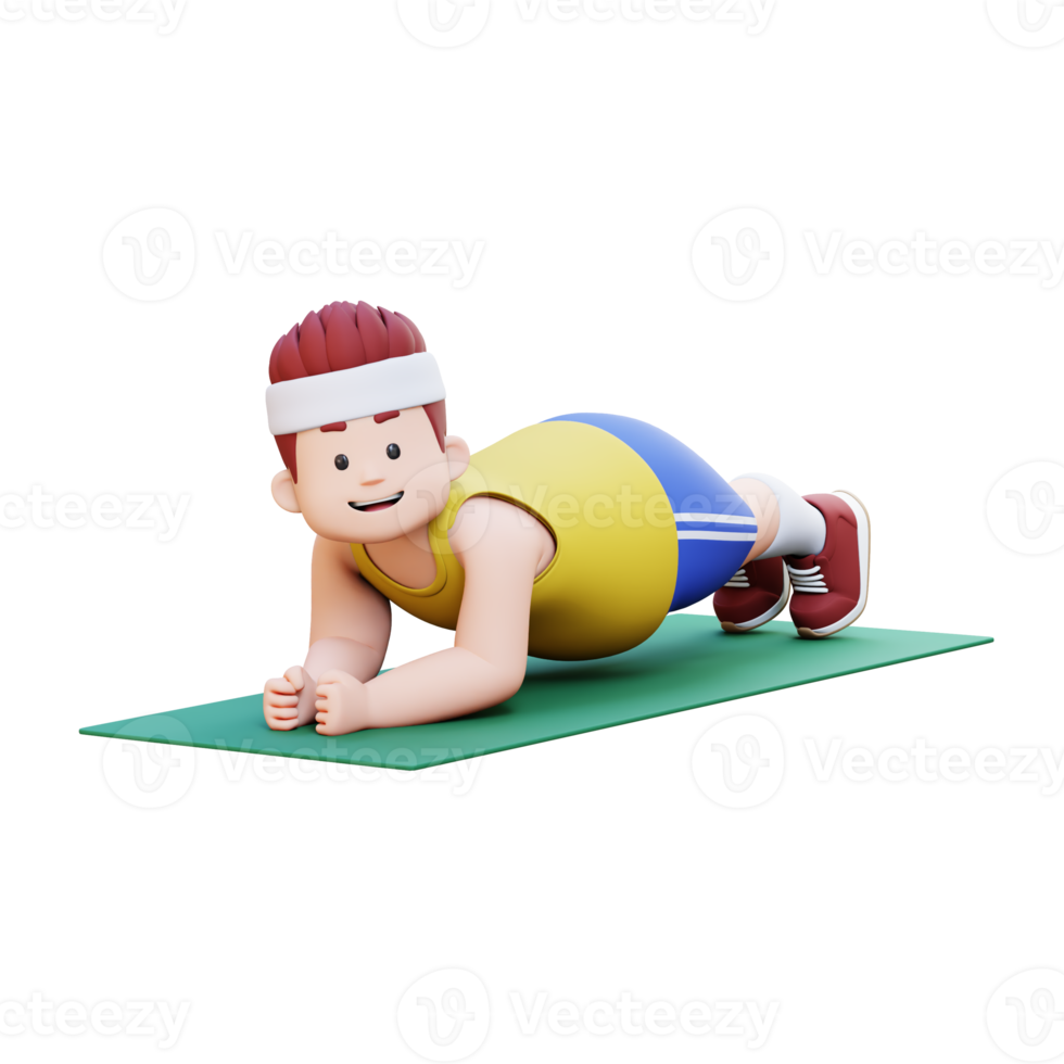 3D Plus Size Overweight big man Doing a Plank Exercise png