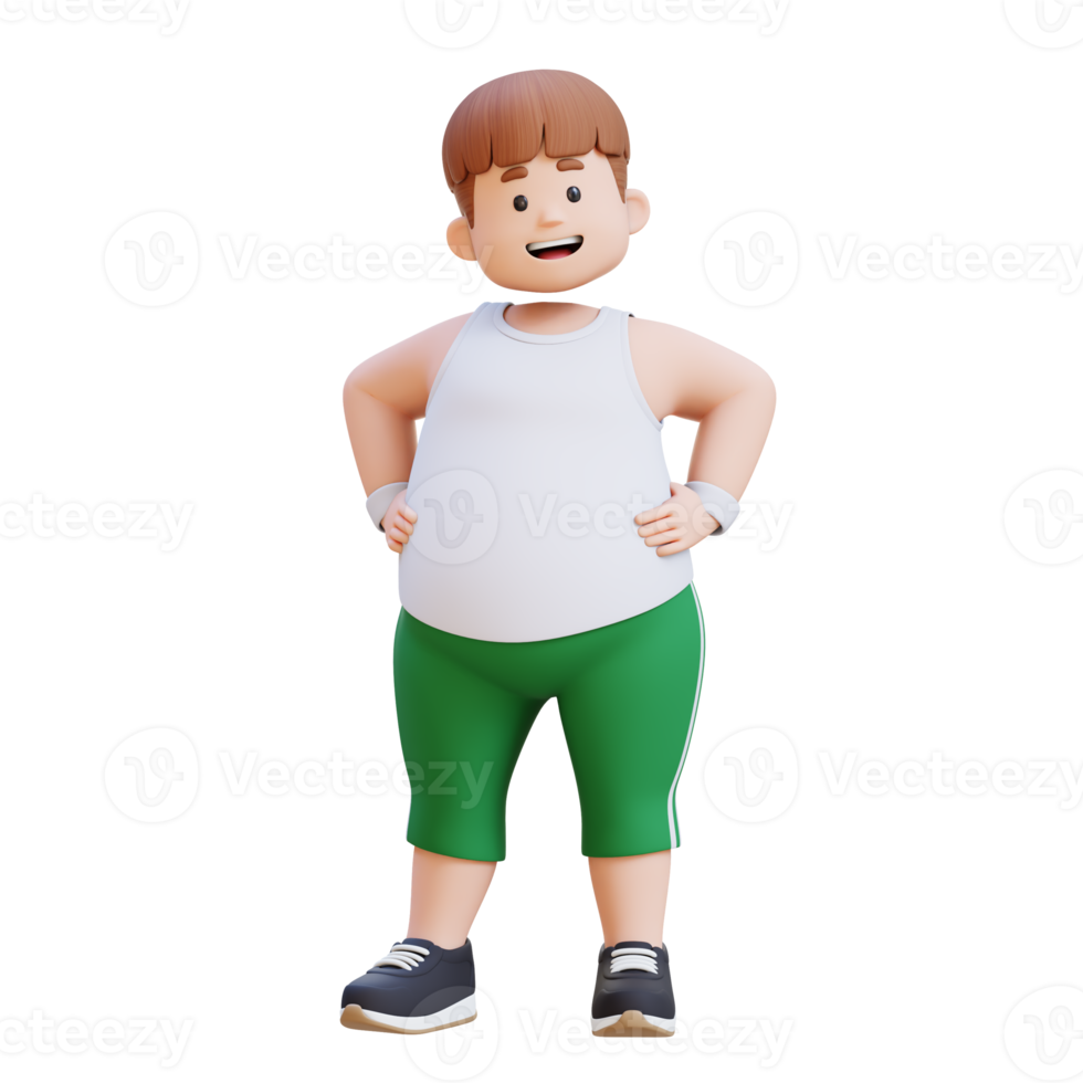 3D plus size overweight fat man character in confident pose png