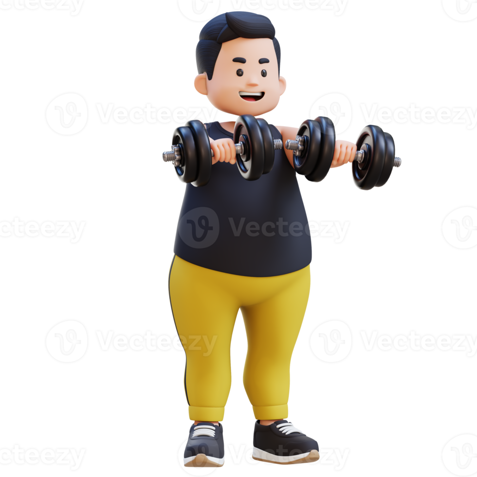 3D Plus Size Overweight obesse man Lifting Dumbbells Front Raise png