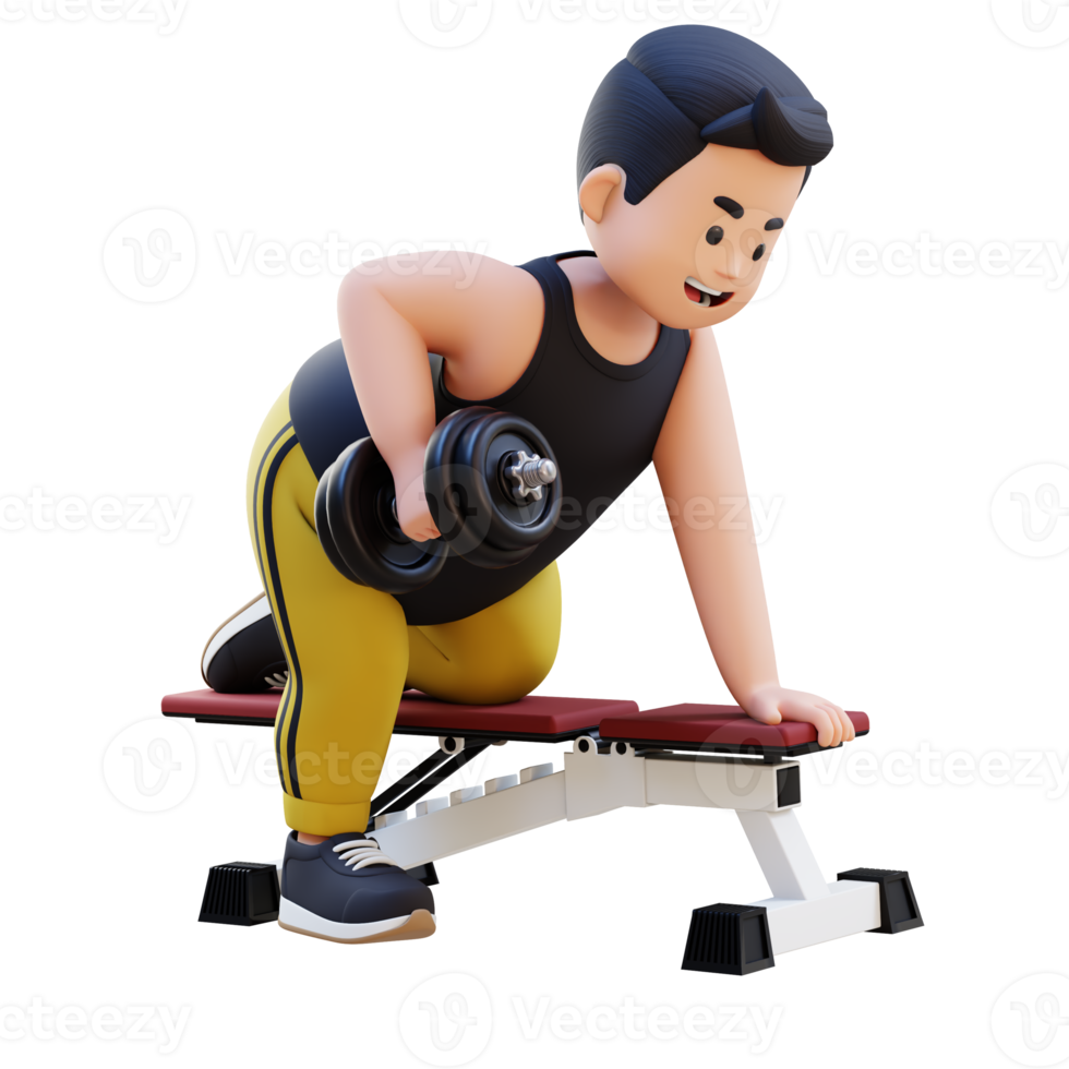 3D Plus Size Overweight obesse man Doing Dumbbell Rows png