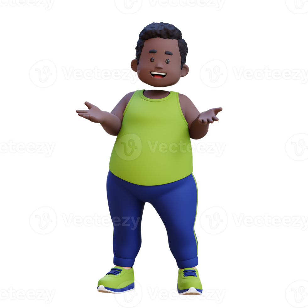 3D plus size overweight obesse african man talking pose png