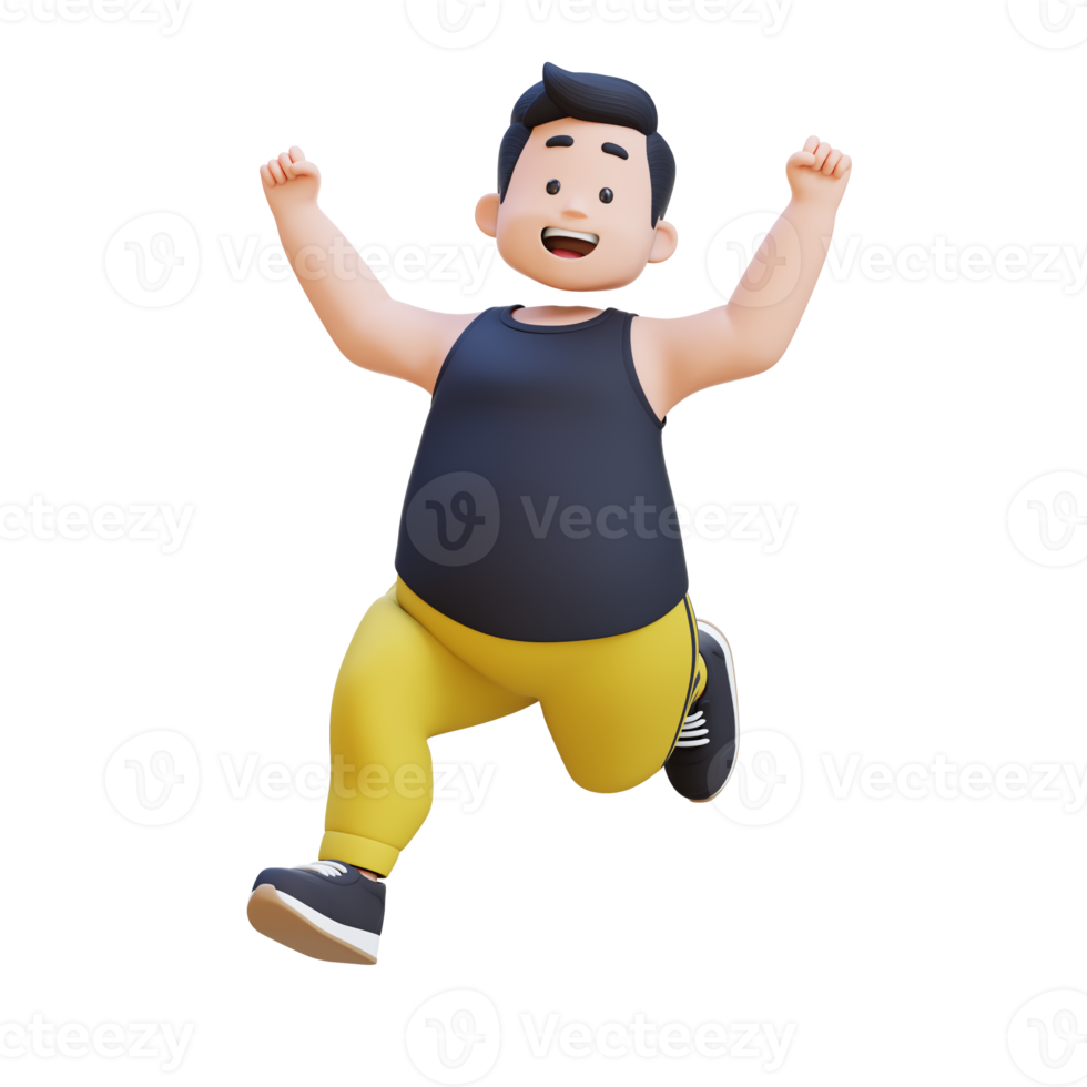 Joyful 3D plus size overweight obesse man running png