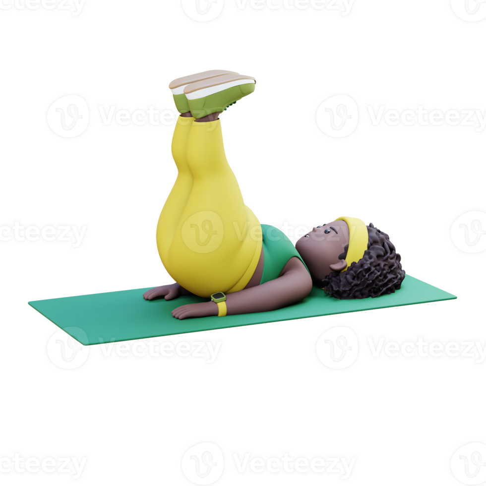 3D Plus Size Overweight african woman Doing Leg Raises on a Mat png
