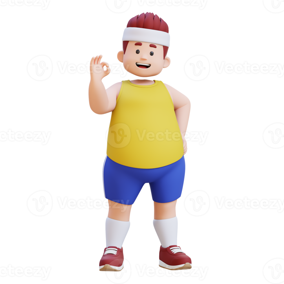 3D plus size overweight big man giving ok hand sign png