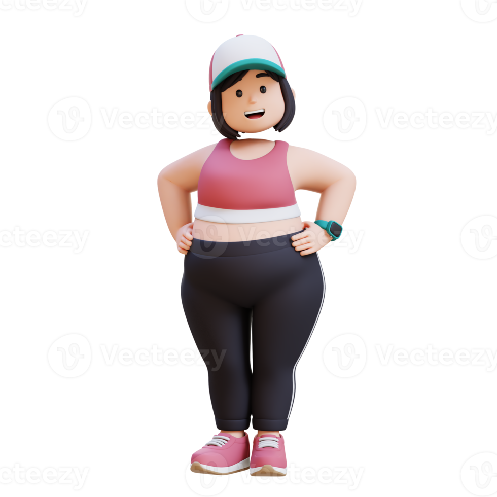3D plus size overweight fat girl in confident pose png