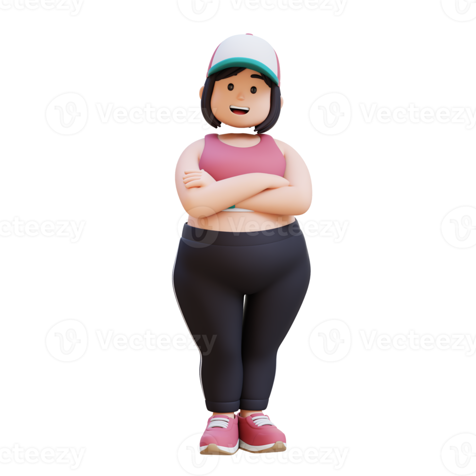 3D plus size overweight fat girl crossed arm png
