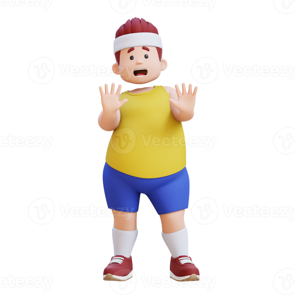 Scared 3D plus size overweight big man png