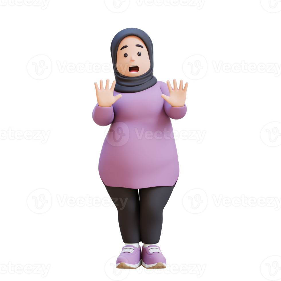 Scared 3D plus size overweight muslim woman png