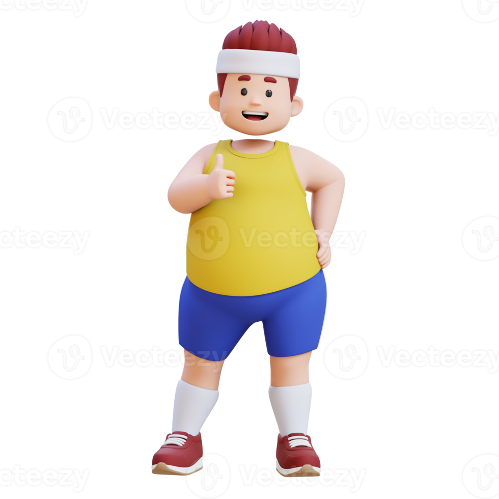 3D plus size overweight fat big man giving a thumbs up png