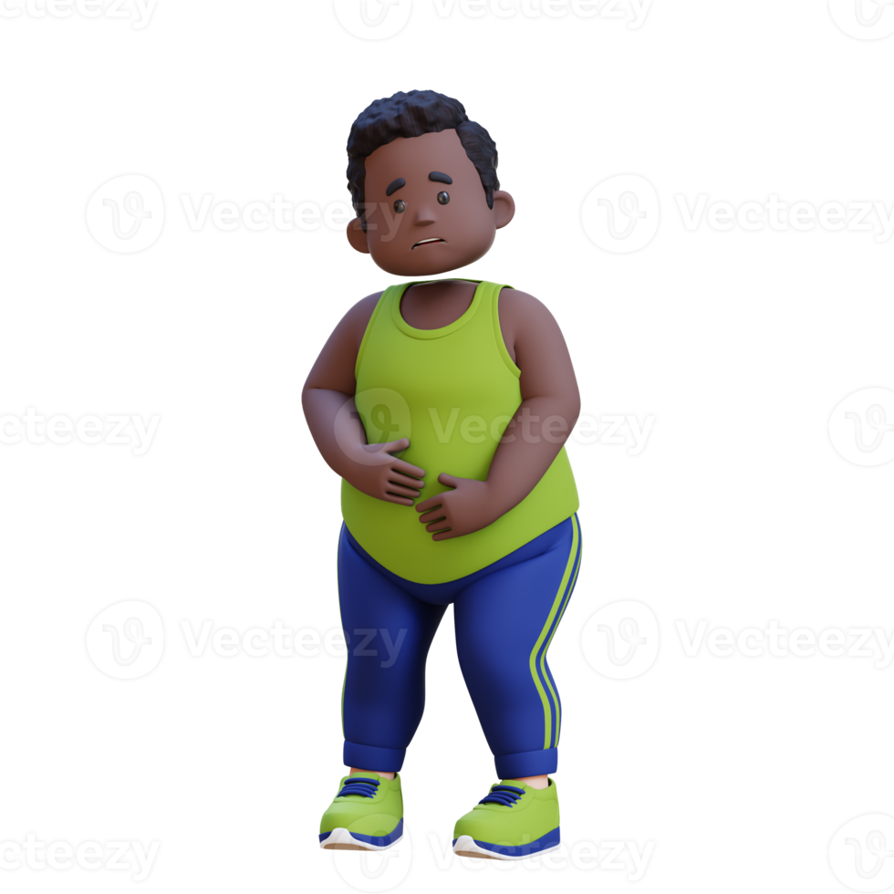 3D plus size overweight obesse african man in Stomach Ache png