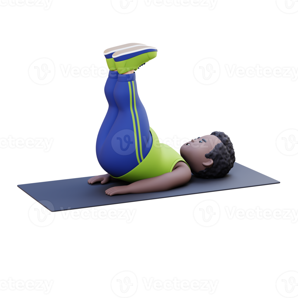 3D Plus Size Overweight obesse african man Doing Leg Raises on a Mat png