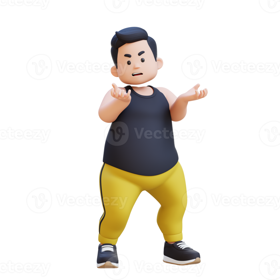 angry 3D plus size overweight obesse man png