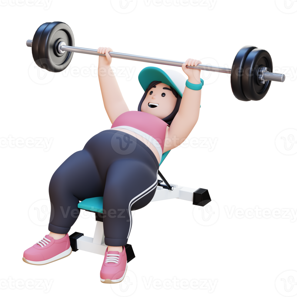 3D Plus Size Overweight girl doing Incline Bench Press png