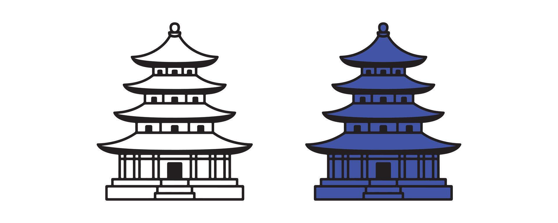 Pagoda Illustration in Black and Blue on White Background vector