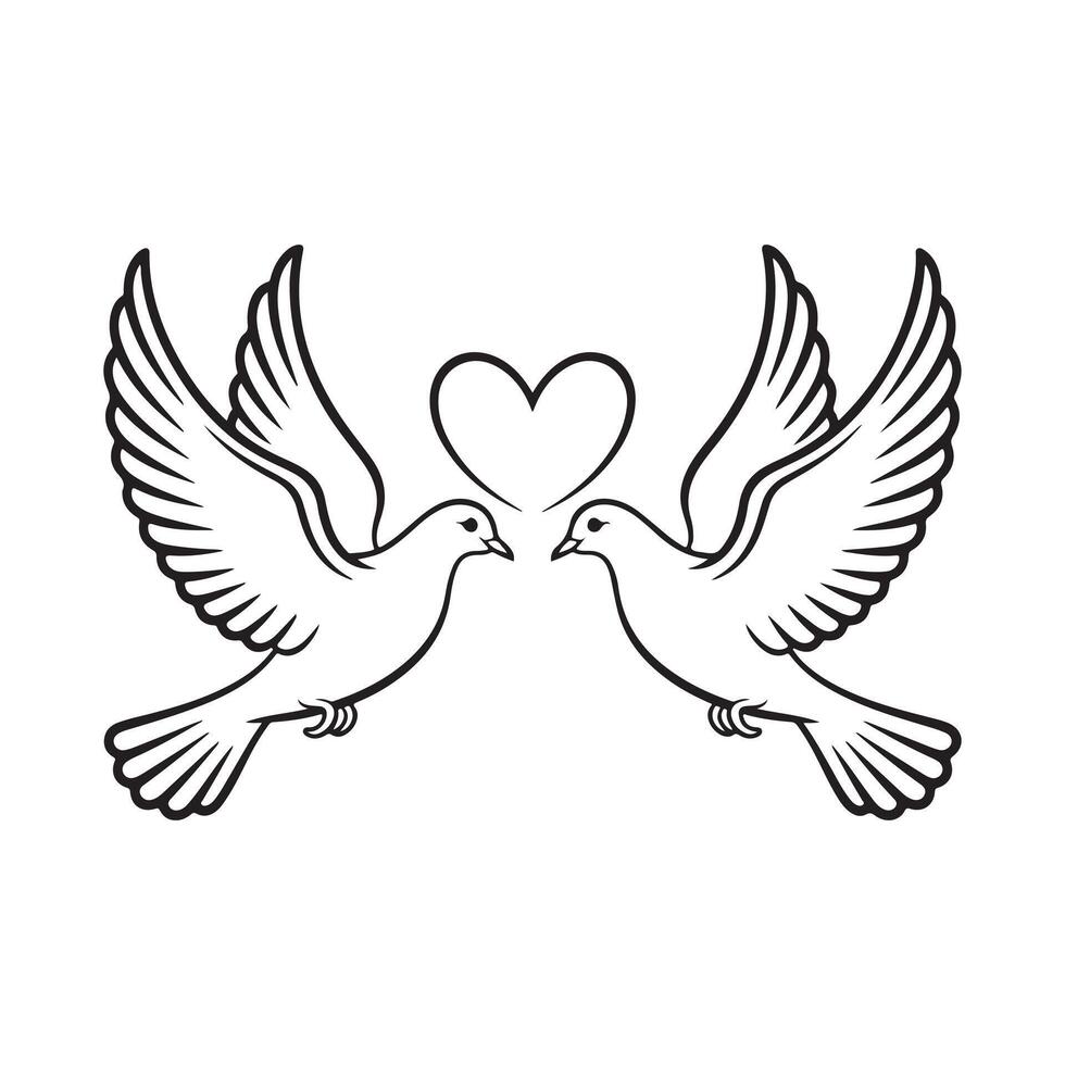 Two Birds Facing Each Other with a Heart Symbol Illustration vector