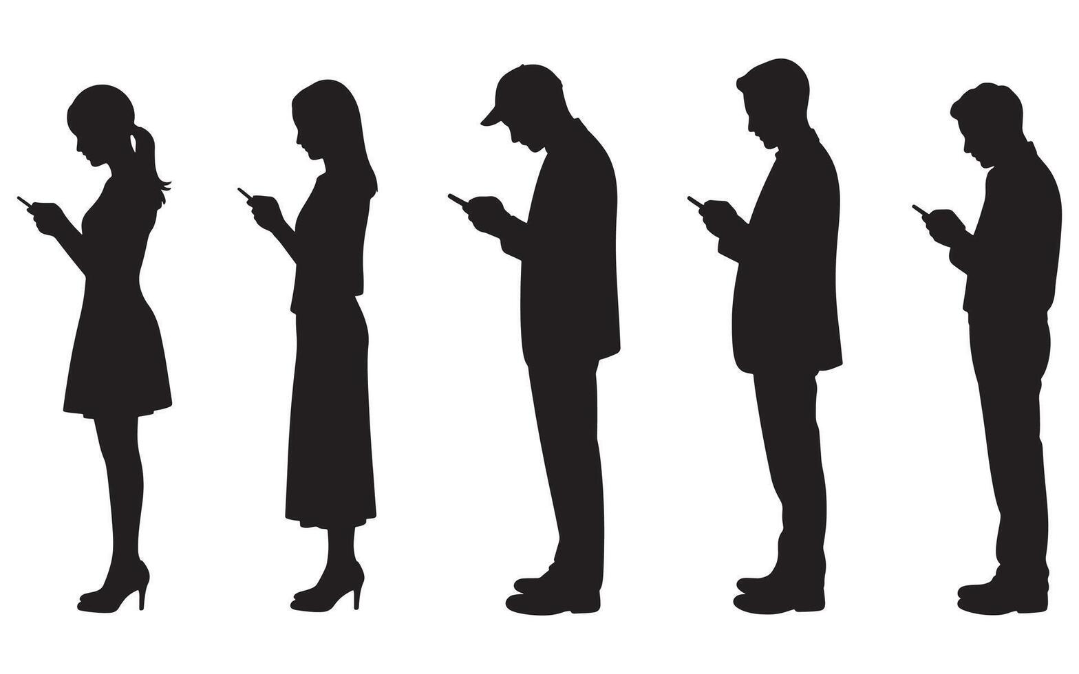 Silhouettes of People Using Smartphones on White Background vector