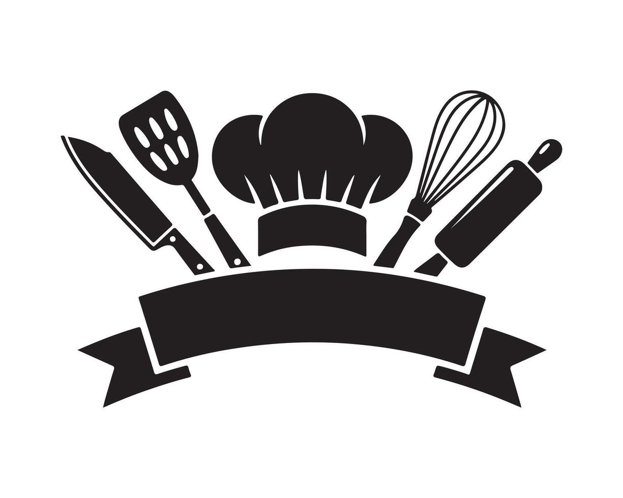 Black Chef Tools Hat and Banner Illustration vector