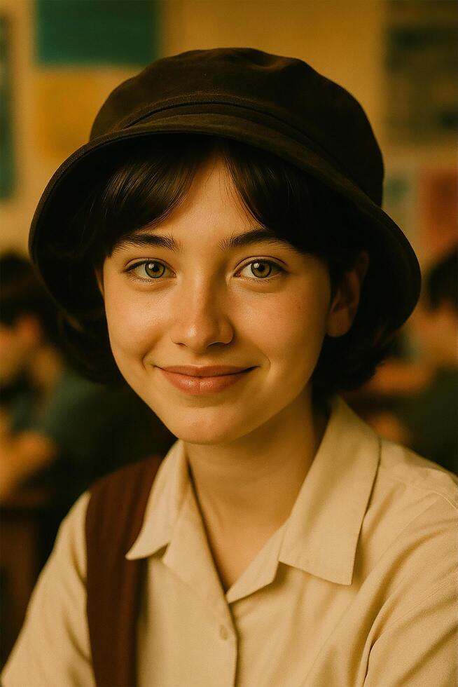 Smiling Young Woman in a Bucket Hat photo