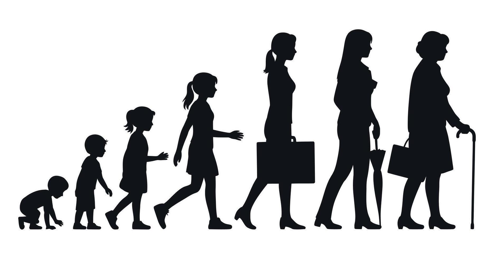Silhouette Illustration of a Woman s Life Cycle from Childhood to Old Age vector