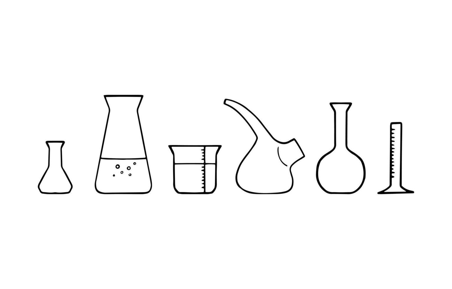 Set of Chemical Test Tubes. Outline doodle sketch of scientific lab research equipment. Isolated illustration vector