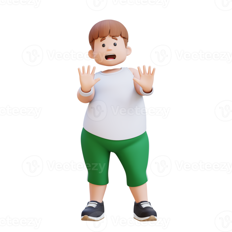 Scared 3D plus size overweight man character png