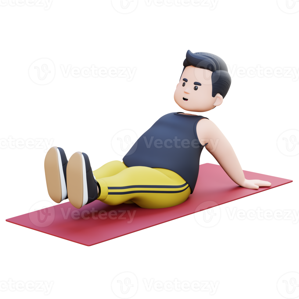 3D Plus Size Overweight obesse man workout on a mat png