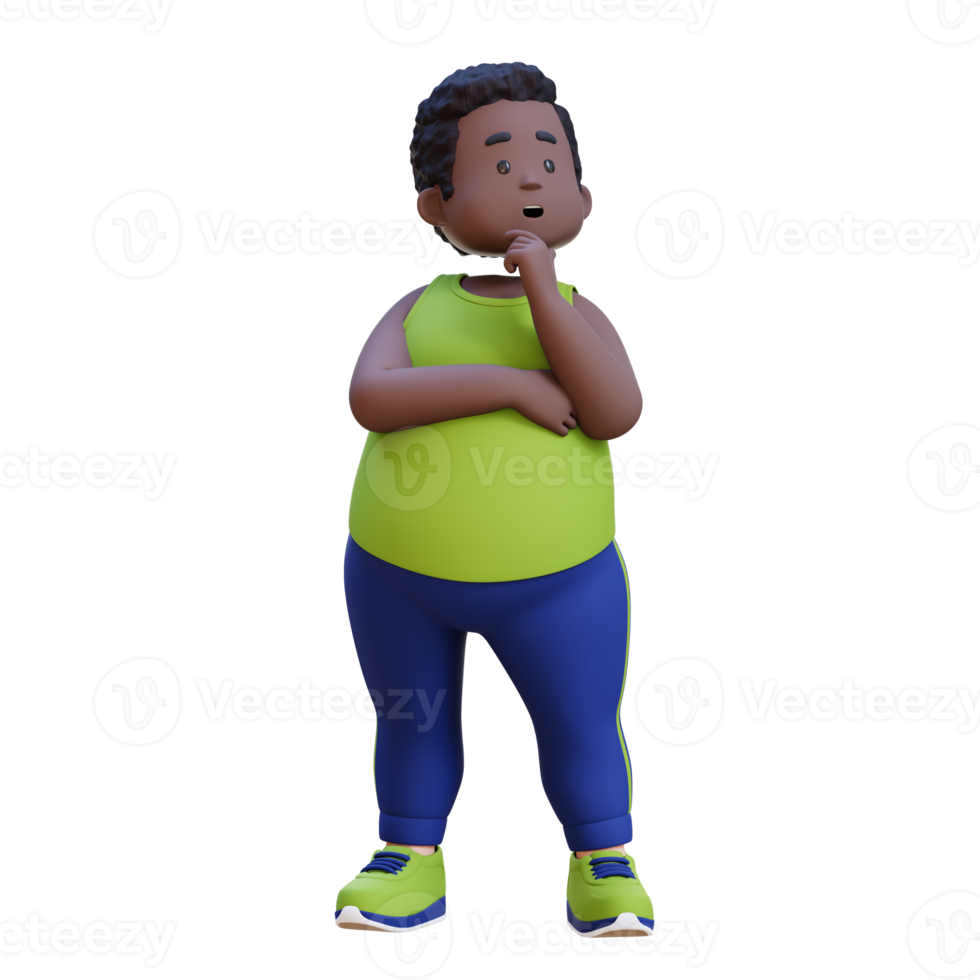 3D plus size overweight obesse african man think, Health and Wellness Concept png