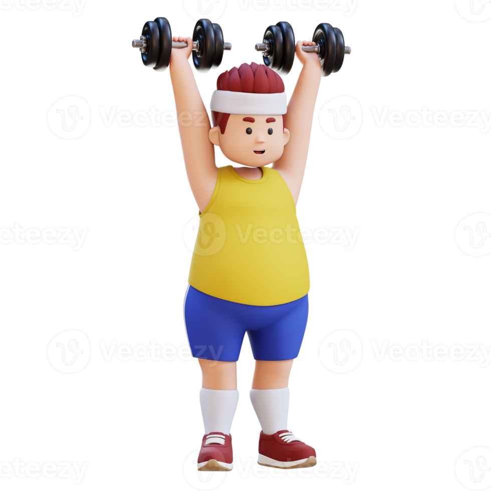 3D Plus Size Overweight big man in Dumbbell Shoulder Press png