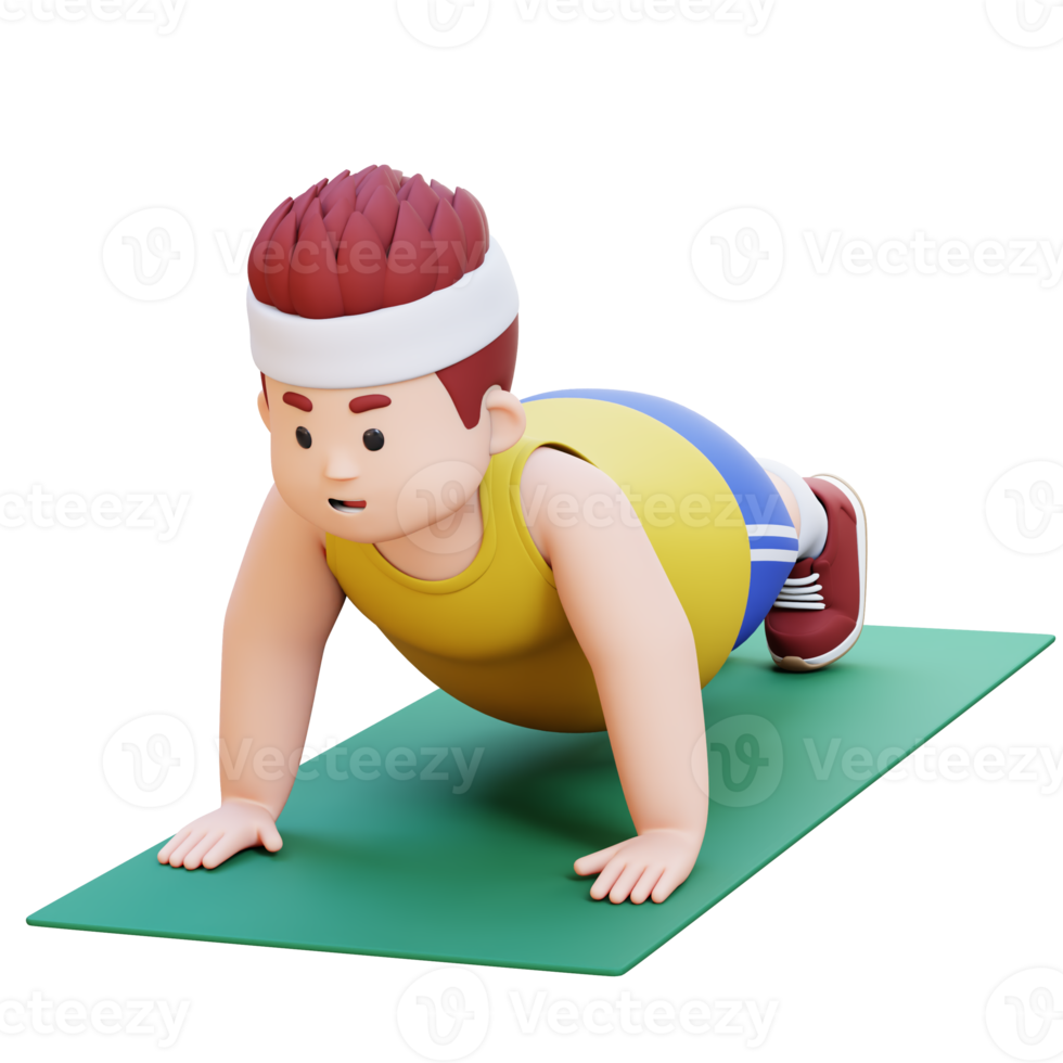 3D Plus Size Overweight big man Doing Push Ups on a Mat png