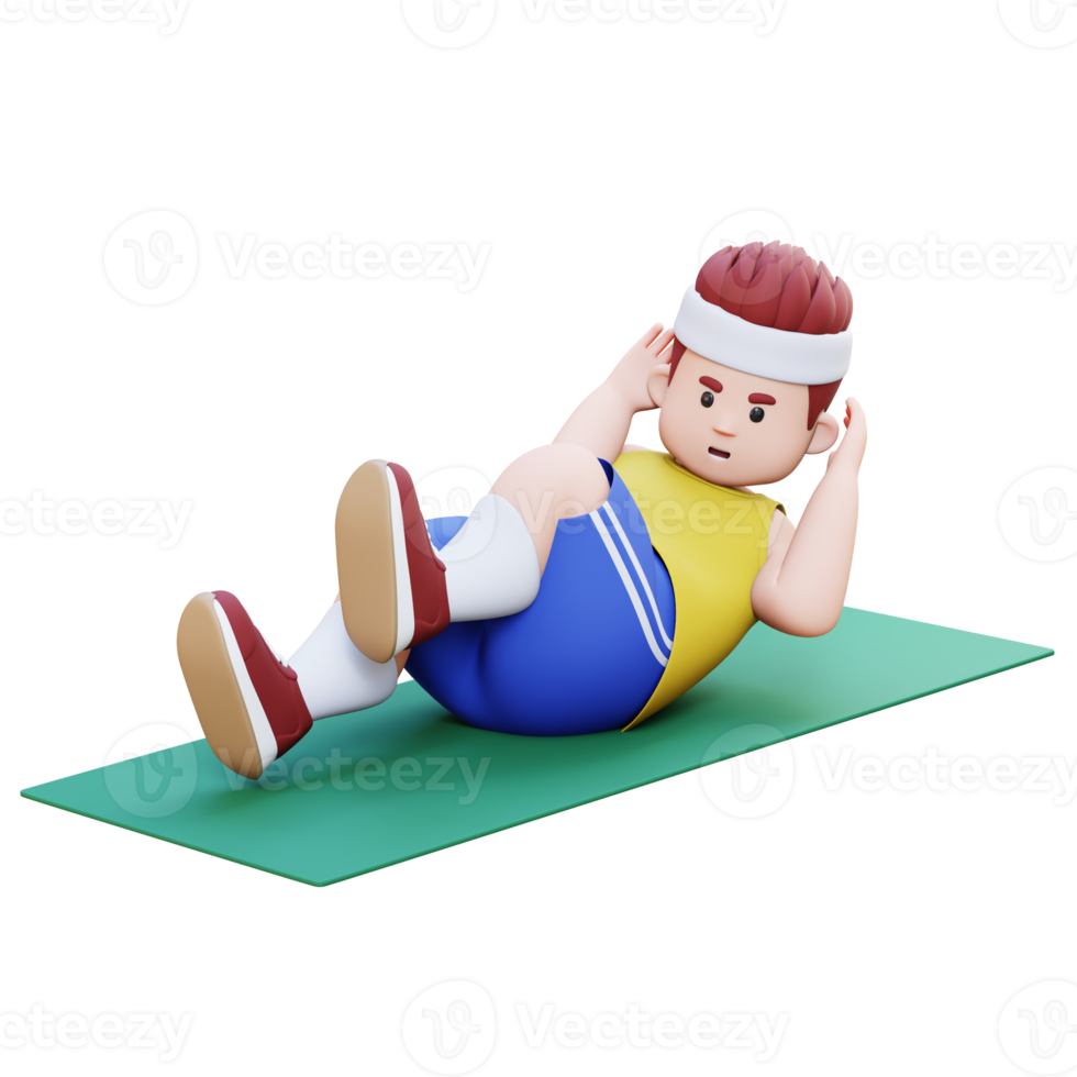 3D Plus Size Overweight big man exercise Bicycle Crunch png