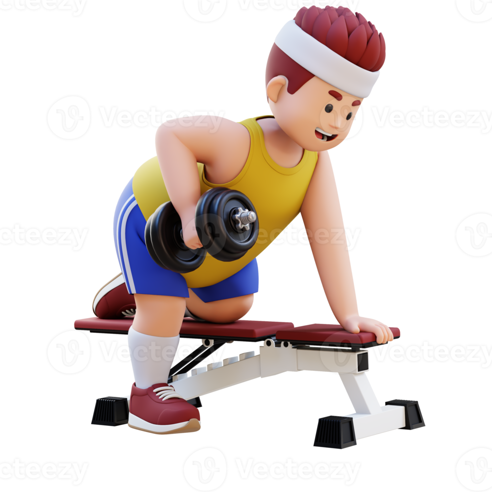 3D Plus Size Overweight big man Doing Dumbbell Rows png
