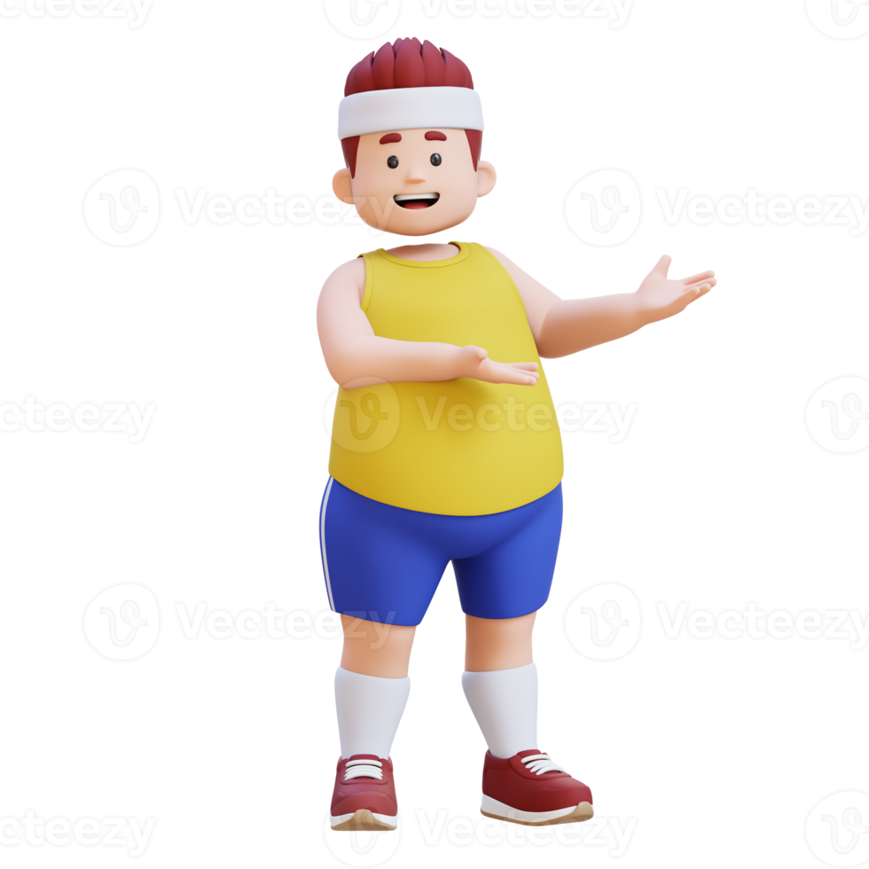 3D plus size overweight big man presenting png
