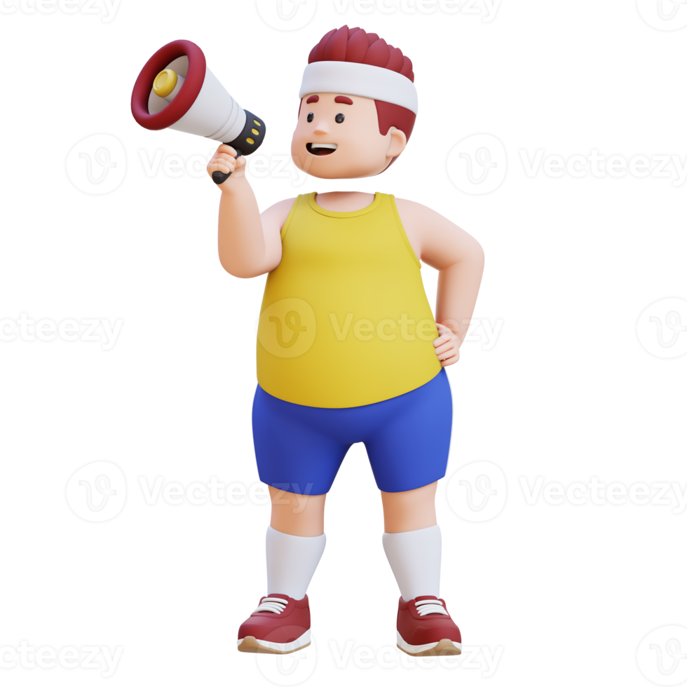 3D plus size overweight big man give announcement with megaphone png