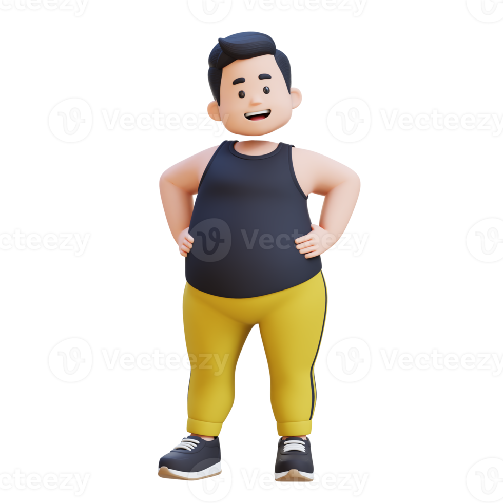 3D plus size overweight obesse man in confident pose png