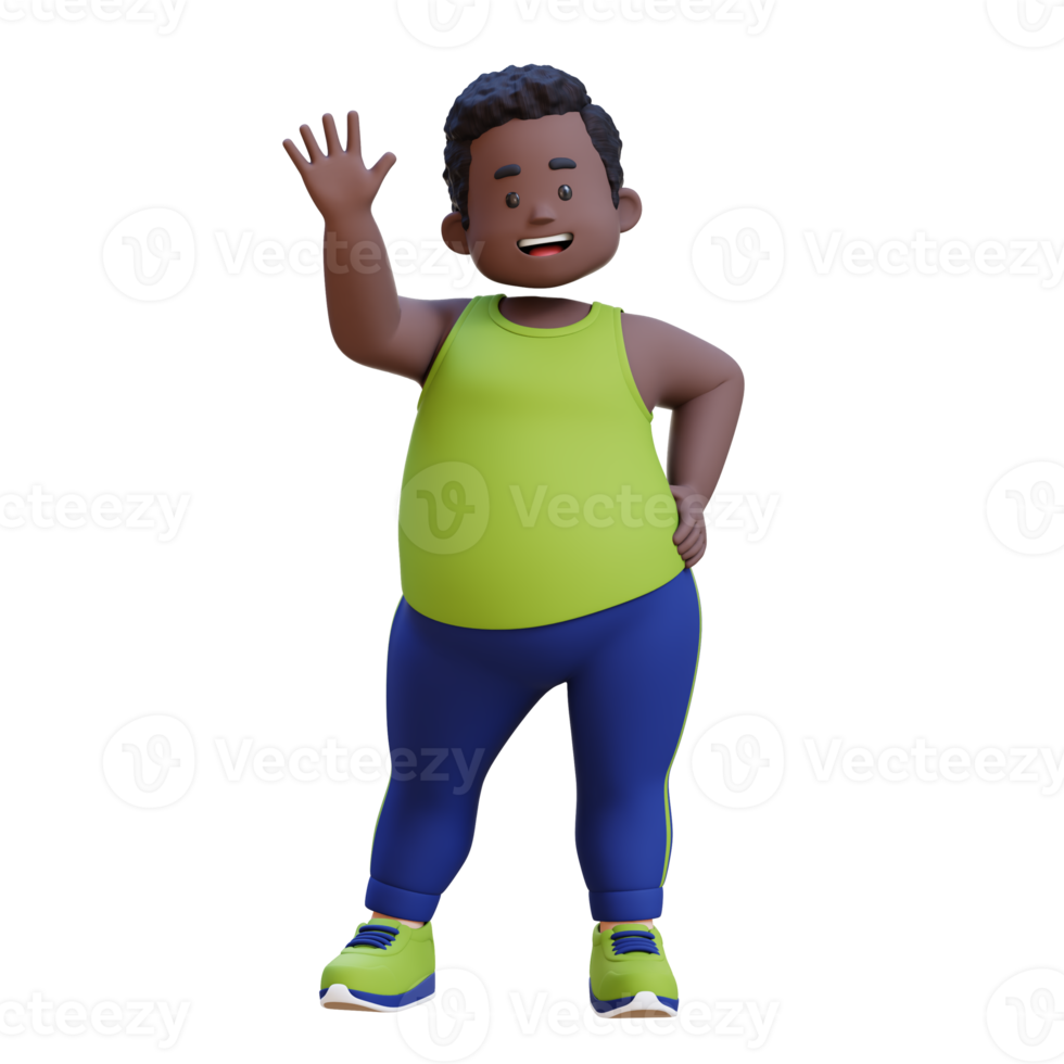3D plus size overweight obesse african man Waving, Ready for Fitness png